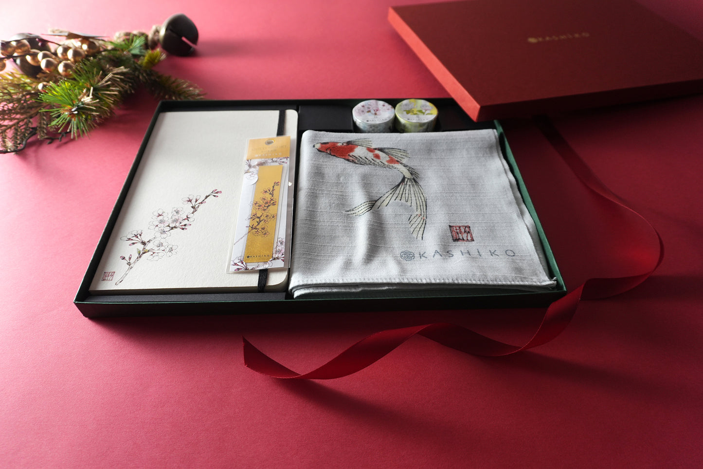 Christmas Limited Edition Artist Gift Set | Sakura Notebook, Goldfish Furoshiki Wrapping Cloth, Gold Leaf Bookmark (Yukika Shibata)