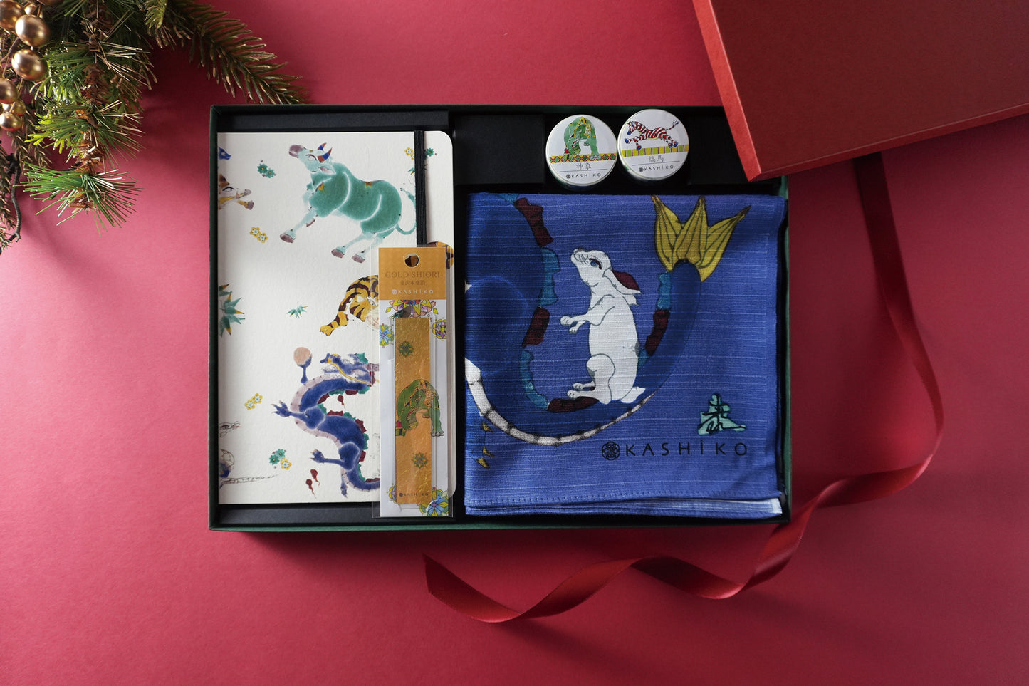 Christmas Limited Edition Artist Gift Set | Zodiac Notebook, Zodiac Furoshiki, and Gold Leaf Bookmark (Yamachika Yasushi)