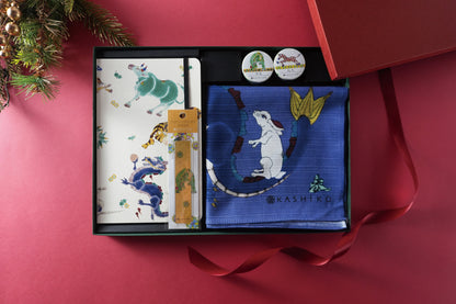 Christmas Limited Edition Artist Gift Set | Zodiac Notebook, Zodiac Furoshiki, and Gold Leaf Bookmark (Yamachika Yasushi)