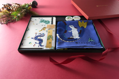 Christmas Limited Edition Artist Gift Set | Zodiac Notebook, Zodiac Furoshiki, and Gold Leaf Bookmark (Yamachika Yasushi)