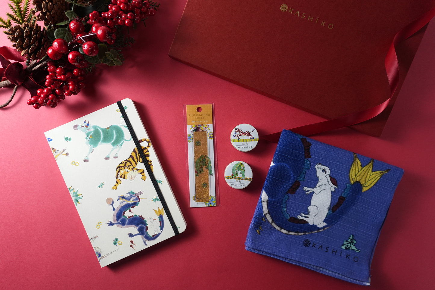 Christmas Limited Edition Artist Gift Set | Zodiac Notebook, Zodiac Furoshiki, and Gold Leaf Bookmark (Yamachika Yasushi)