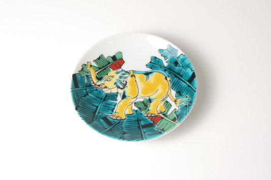 Kutani Art Small Plate: Blue Hand-painted Elephant Design, Supervised by Yasukazu Yamachika
