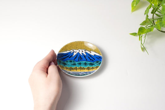 九谷アート小皿〈木場潟から望む白山〉宮本雅夫監修｜白山風景・色絵細描・日本製・ギフト箱入り