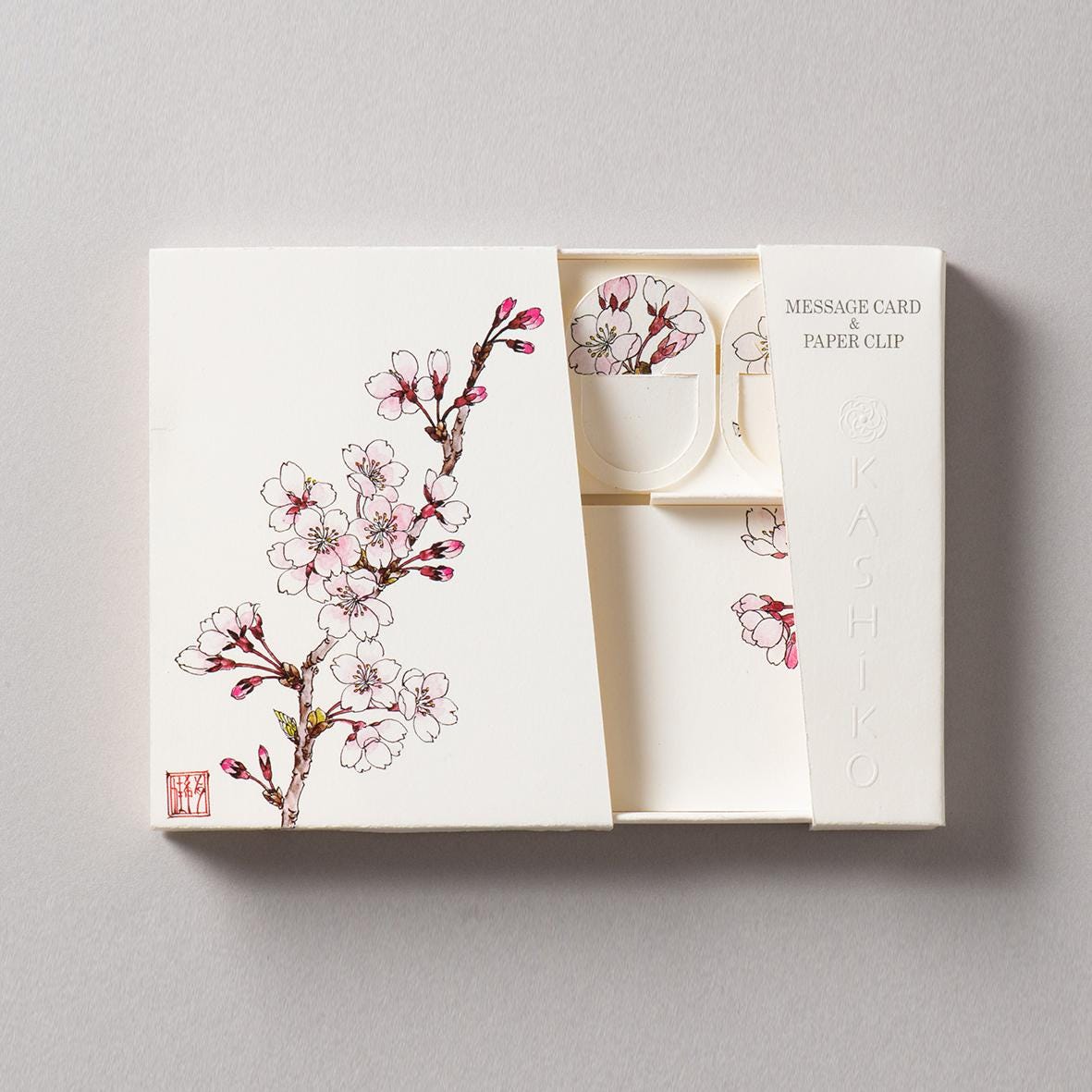 Set of 2 Message Card &amp; Paper Clip [Cherry Blossoms &amp; Chrysanthemum]