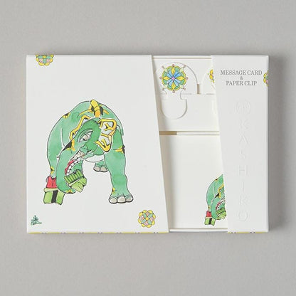 Set of 2 Message Card &amp; Paper Clip [Divine Elephant＆zebra]