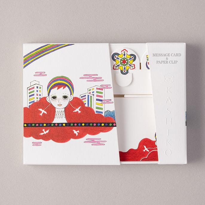 Set of 2 Message Card &amp; Paper Clip [Daydream Sun And Rainbow /Daydream Moon And Stars]