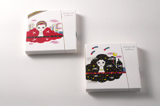 Set of 2 Message Card &amp; Paper Clip [Daydream Sun And Rainbow /Daydream Moon And Stars]