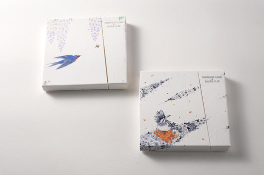 Set of 2 Message Card &amp; Paper Clip [Wisteria And Swallow /Mountain Cicada]