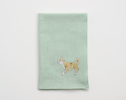 Hankachi〈Shiba Inu〉｜Hand-dyed Cotton Handkerchief with Kutani Artist Design, Made in Japan