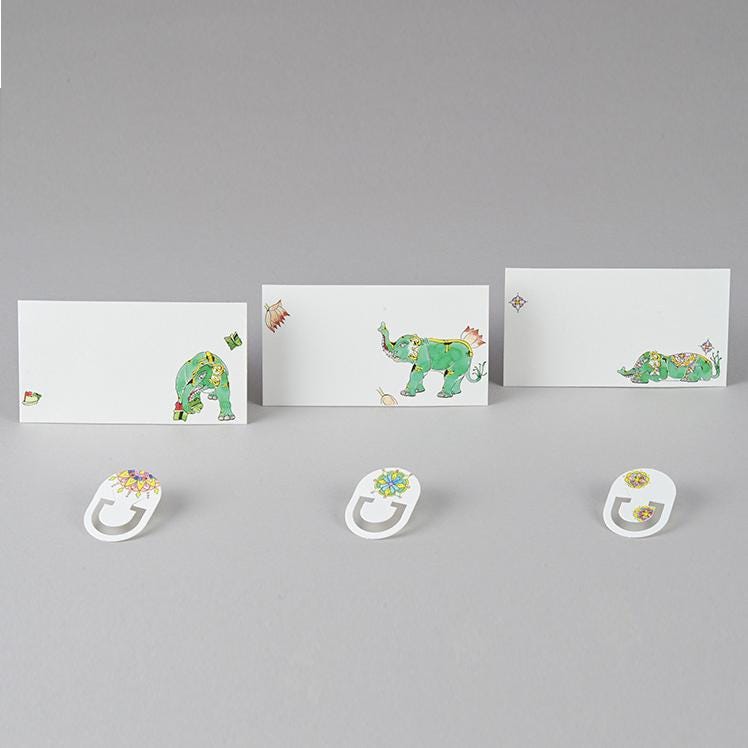 Set of 2 Message Card &amp; Paper Clip [Divine Elephant＆zebra]