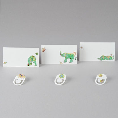 Set of 2 Message Card &amp; Paper Clip [Divine Elephant＆zebra]