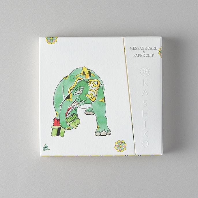 Set of 2 Message Card &amp; Paper Clip [Divine Elephant＆zebra]