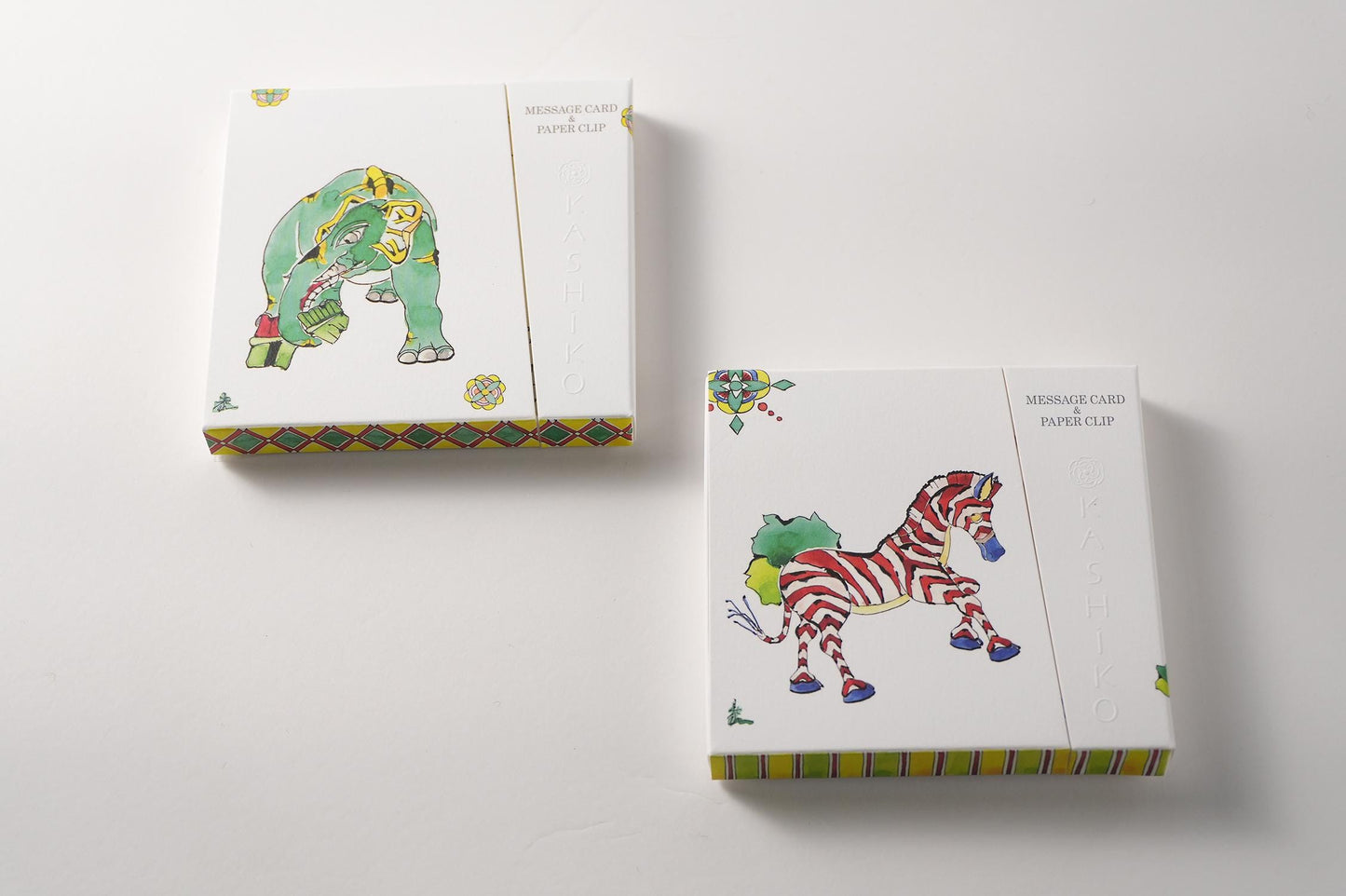 Set of 2 Message Card &amp; Paper Clip [Divine Elephant＆zebra]