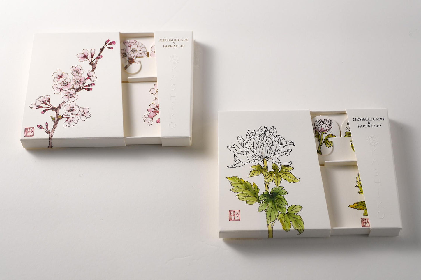 Set of 2 Message Card &amp; Paper Clip [Cherry Blossoms &amp; Chrysanthemum]