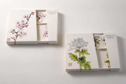 Set of 2 Message Card &amp; Paper Clip [Cherry Blossoms &amp; Chrysanthemum]