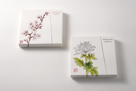 Set of 2 Message Card &amp; Paper Clip [Cherry Blossoms &amp; Chrysanthemum]