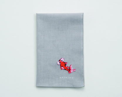 Hankachi〈Goldfish〉｜Hand-dyed Cotton Handkerchief with Kutani Artist Design, Made in Japan