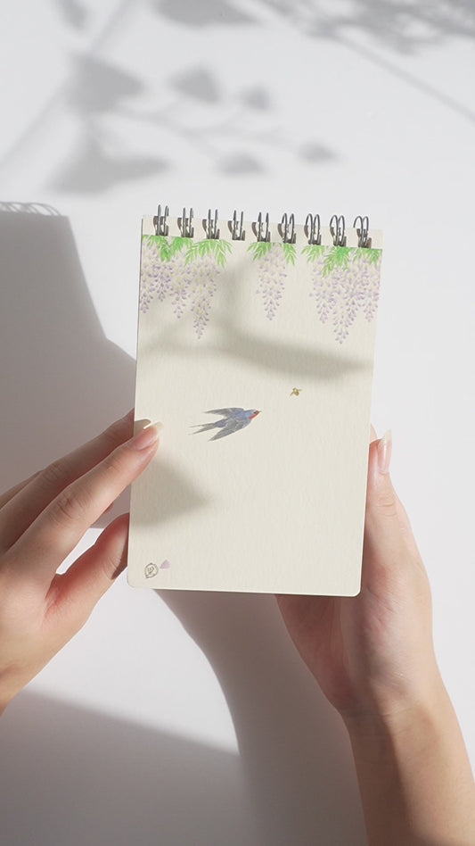 Ring Notebook “Wisteria & Swallow” | Kutani Porcelain Painting by Satomi Kawada | Japanese Stationery