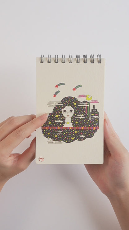 Ring Notebook “Moon & Stars” | Kutani Porcelain Painting by Yuko Kawashima | Japanese Stationery