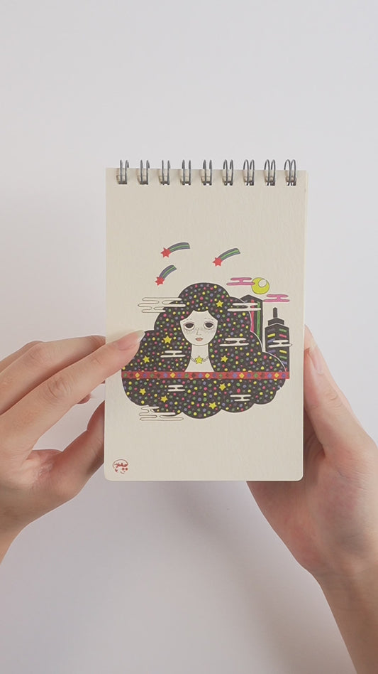 Ring Notebook “Moon & Stars” | Kutani Porcelain Painting by Yuko Kawashima | Japanese Stationery